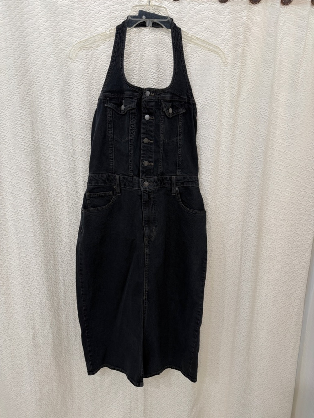 Universal Thread Black Denim Overall Dress with Contrast Stitching